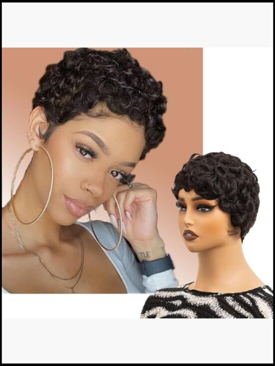 Curly Pixie Cut Wig Heat Resistant Synthetic Lace Front Daily Wear